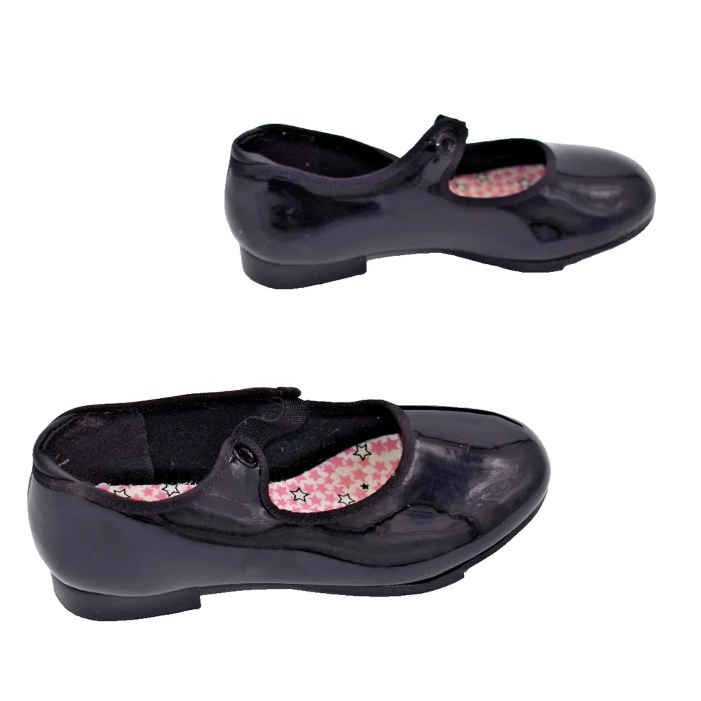 CAPEZIO Tap Shoes -- Black Patent Leather Tele Tone -- Childrens Girls 11 M